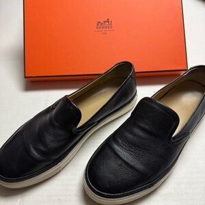 Hermes Black Leather Loafers